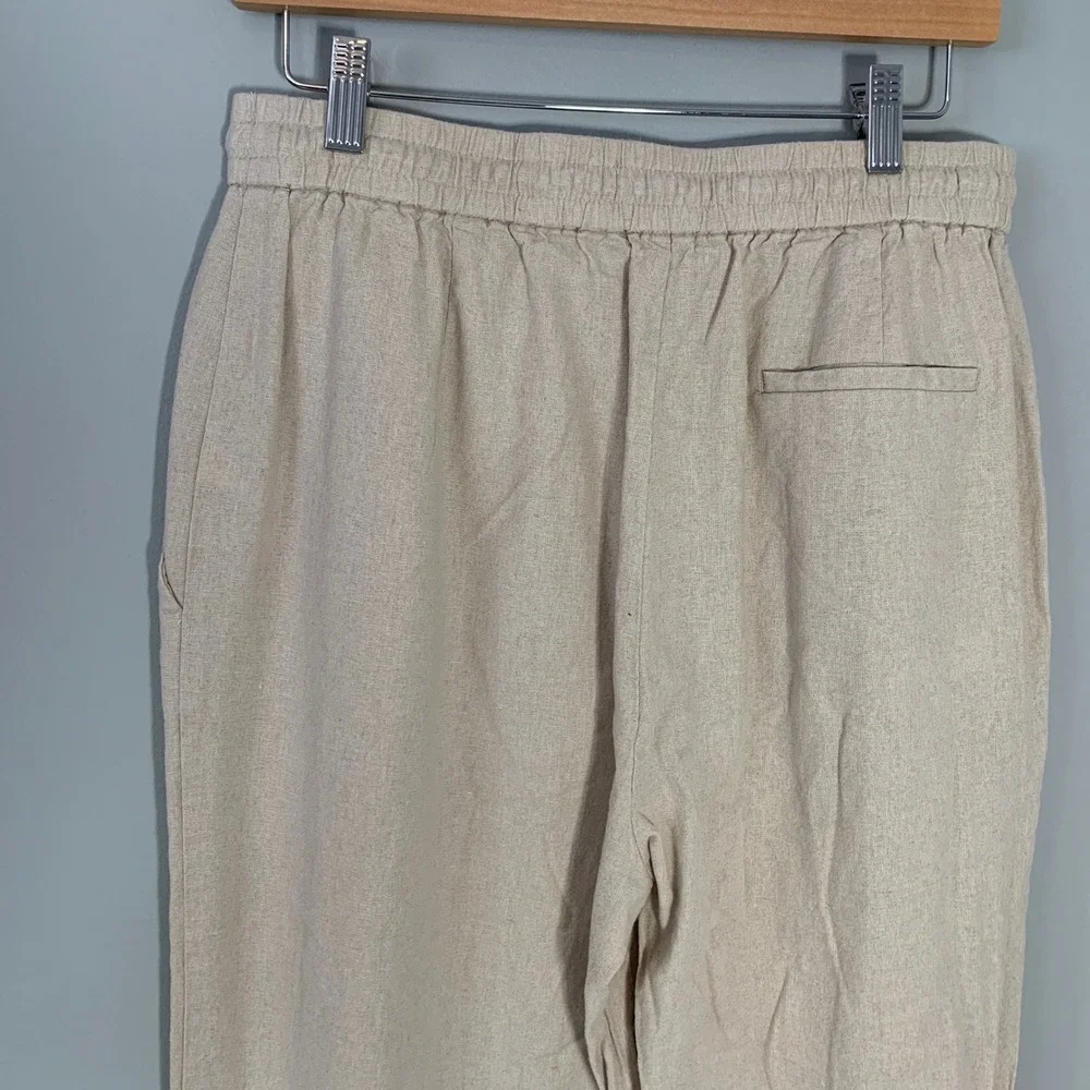 Zara Linen Blend Wide Leg Drawstring Pants‎ Beige Oatmeal Size Large
